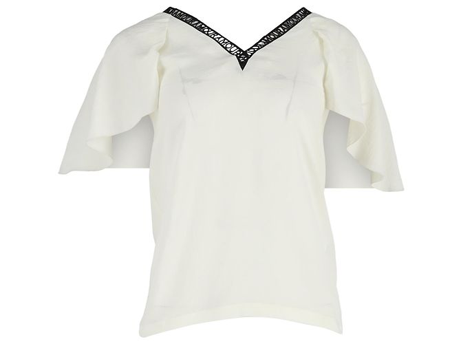 Maje Amour V-Ausschnitt Bluse aus cremefarbenem Polyester Weiß Roh