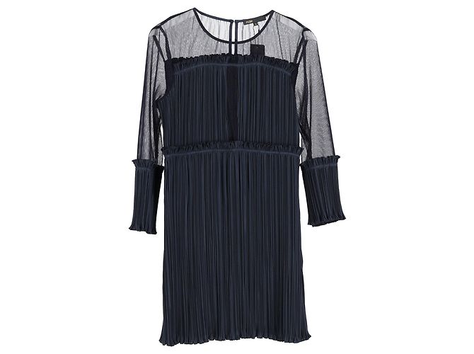 Maje Ritzy Pleated Mini Dress in Navy Blue Polyester