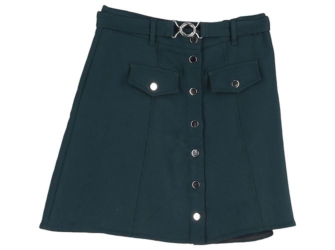 Maje Jibrali Buttoned Mini Skirt in Green Polyester Olive green