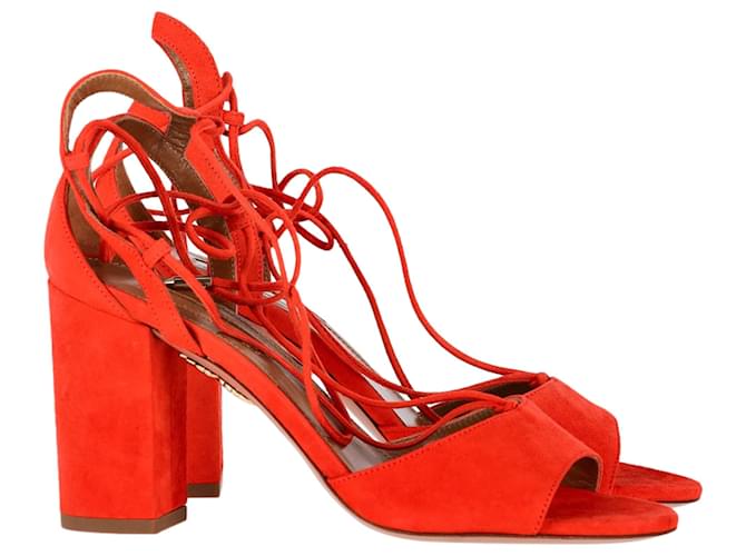  Aquazzura Austin Strappy Sandal Heels in Orange Suede  ref.2152959