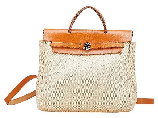 Herbag Hermès Hermes Toile H Eolebag Ad PM Backpack Brown Stamp B (1998) Beige