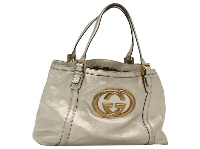 GUCCI Interlocking Tote Bag Leder Gold 162094 Auth KD453 Golden