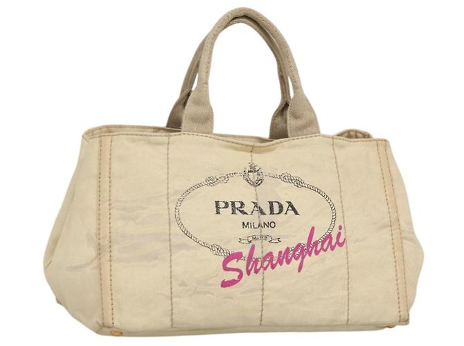 PRADA Canapa GM Bolsa de mão em canvas branco ouro Auth bs24371 Dourado