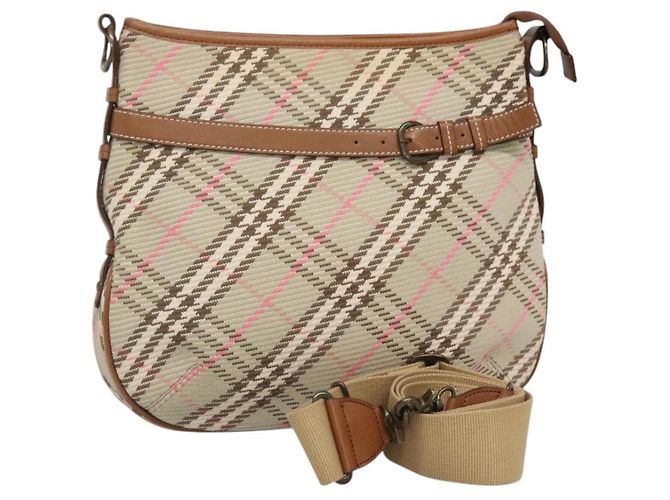 Borsa a spalla Burberry Nova Check Blue Label in tela beige Auth BD1720