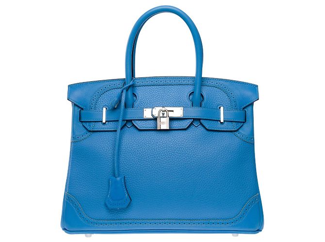 Hermès HERMES Birkin 30 Bag in Blue Leather - 102625