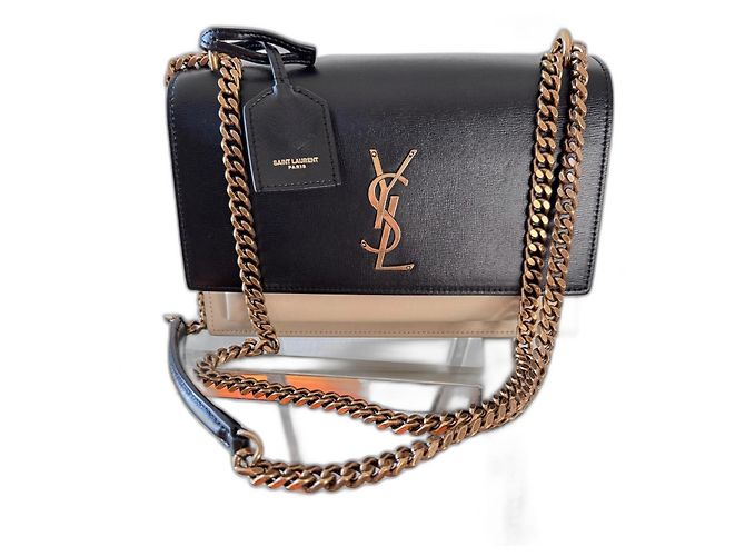 Bolsa Saint Laurent Sunset de couro preto bege