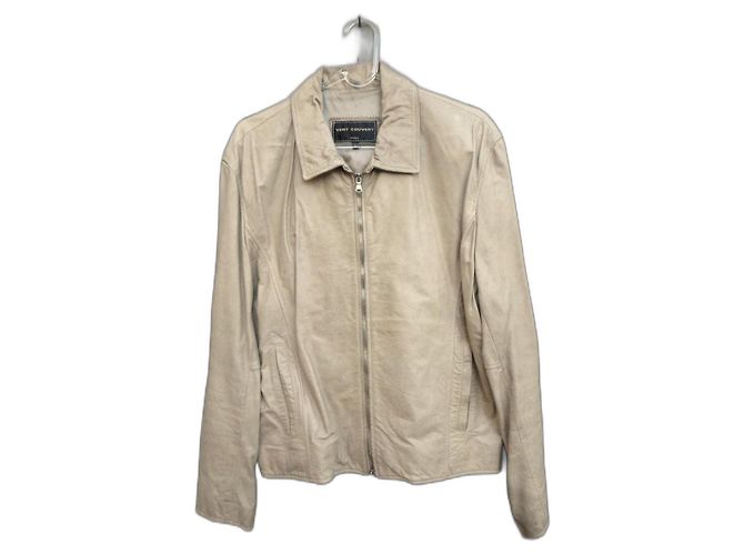 Ventcouvert Leather Biker Jacket Beige