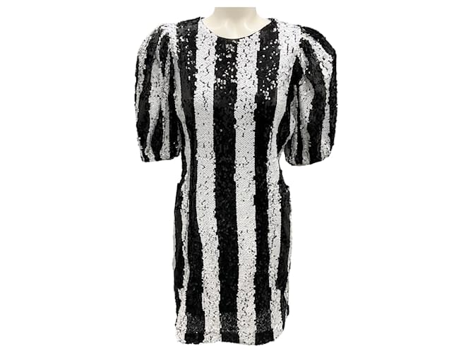 Rotate Birger Christensen Black Comb Striped Sequin Katie Dress Polyester  ref.2154952