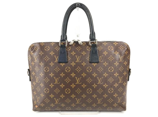 Sac à documents d'affaires Louis Vuitton Monogram Macassar Porte Document Jour Marron Noir