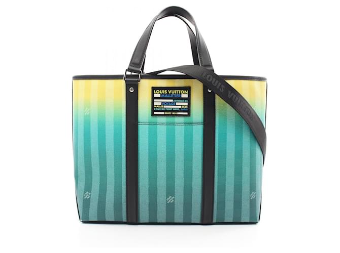 Louis Vuitton Weekend Tote PM Bag Black Green Yellow Leather Cloth Plastic  ref.2155829
