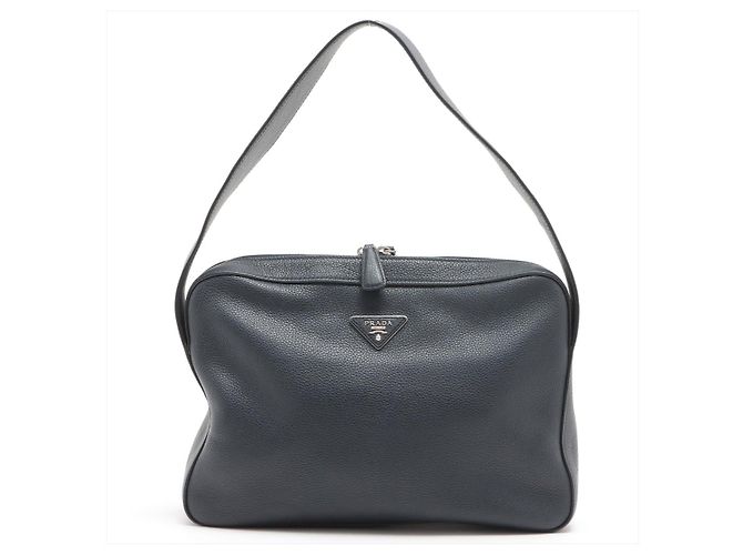 Prada Borsa a spalla con zip in pelle Daino blu navy