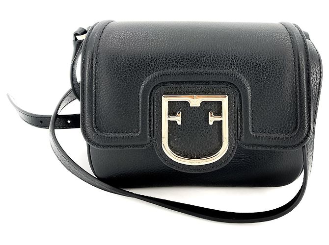 Furla Bolsa de couro quadrada preta com alça cruzada Preto