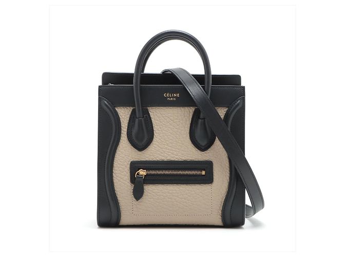 Luggage Céline Borsa tote in pelle nano nera e beige