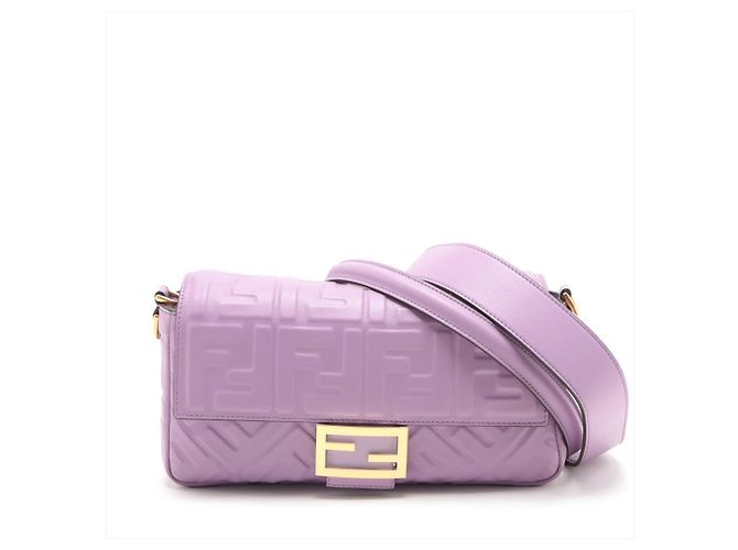 Fendi Baguette Medium FF em couro tridimensional bolsa baguette 2 maneiras roxa Roxo