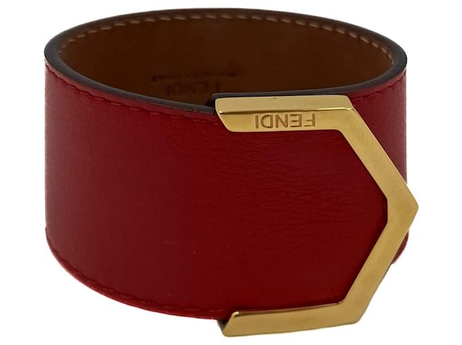 Fendi Manchette Bracelet Red Leather  ref.2156261
