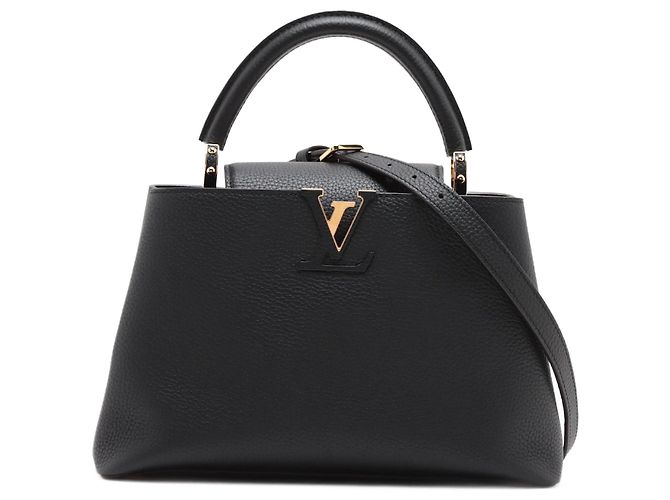 Louis Vuitton Bolsa Capucines PM em couro Taurillon preta com 2 maneiras Preto