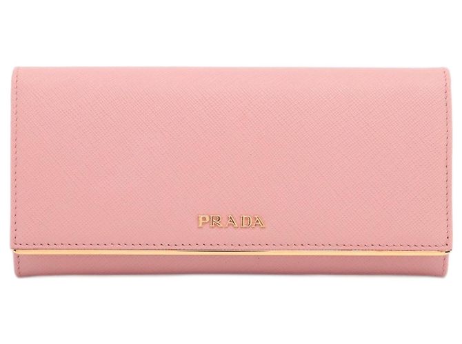 Prada Cartera Larga de Cuero Saffiano Rosa