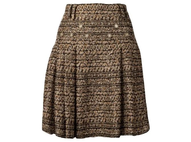 Gonna Chanel in jacquard e tweed grigio oro blu nero