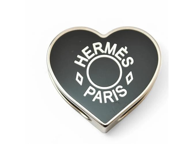 Ring Hermès Anneau de foulard Hermes Twilly en noir et argent Métal Argenté  ref.2156594