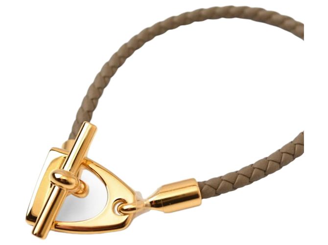 Hermès Hermes Grennan Leather Bangle in Etoupe/Gold Golden Taupe 