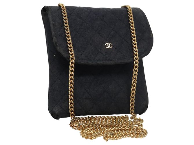 CHANEL Mini Matelassé Borsa a Catena cotone Blu Navy Oro CC Auth bs24235 D'oro