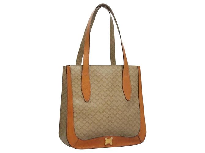 Céline CELINE Macadam Canvas Tote Bag Beige Gold Auth BD1818 Golden
