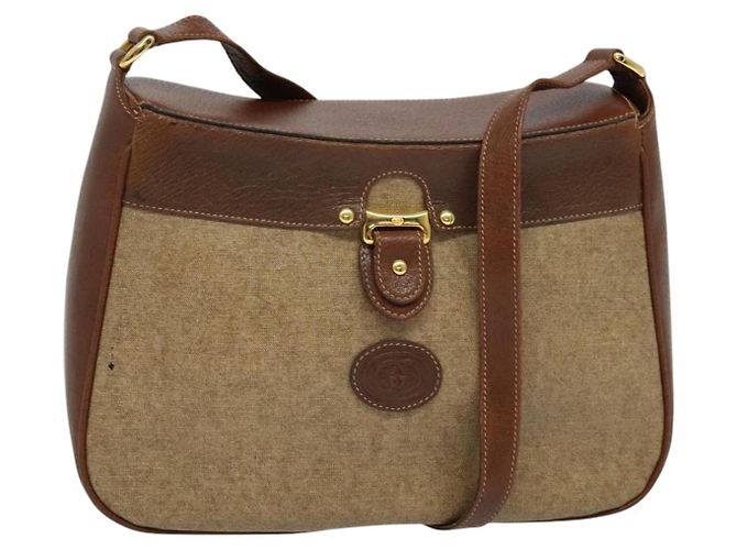Borsa a Spalla GUCCI PVC Marrone Oro Auth ep8569 D'oro