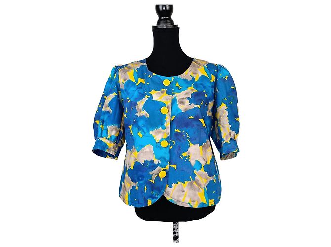 Pierre Balmain yellow and blue blouse with abstract flower pattern Multiple colors