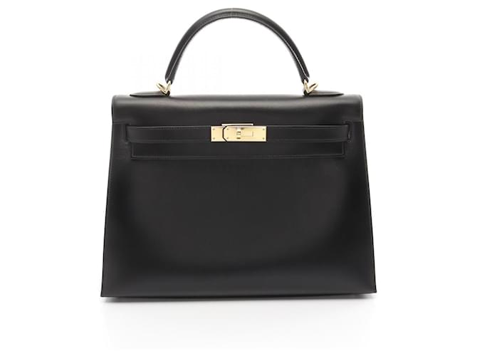 Hermès Hermes Box Calf Kelly 32 2way Bag Black Stamp F (2002) Leather  ref.2157357