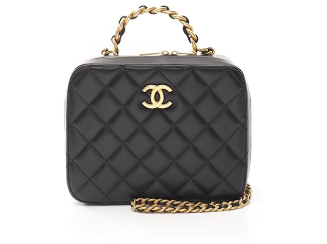 Chanel Lambskin Matelasse Top Handle 2way Shoulder Bag AS3319 Black Leather  ref.2157430