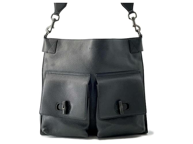 Gucci Men's Black Bamboo Leather Shoulder Bag  ref.2157636