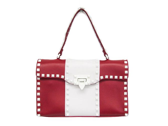 Bolsa de alça única Valentino Garavani Spike Lockstuds Branco Vermelho 