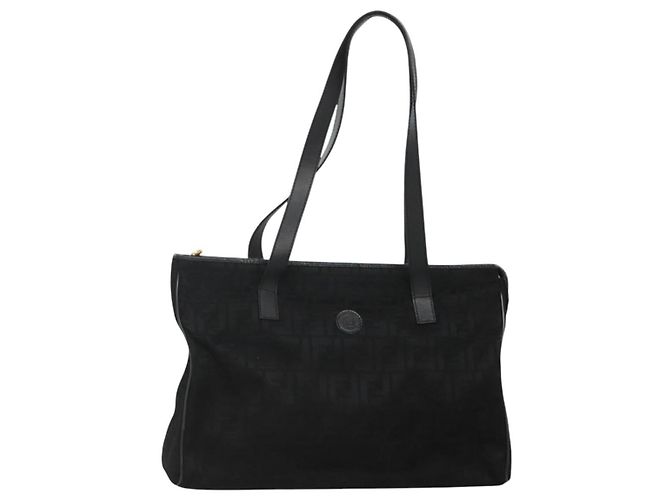 FENDI Zucca Canvas Tote Bag Gold Schwarz Auth MX167 Golden