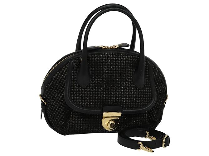 Borsa a mano in pelle Salvatore Ferragamo 2 vie nera e oro Auth MX189 Nero D'oro