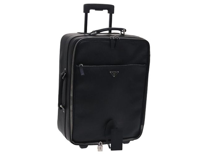 Saffiano Valigia PRADA in pelle Safiano nera Auth ep8401 Nero