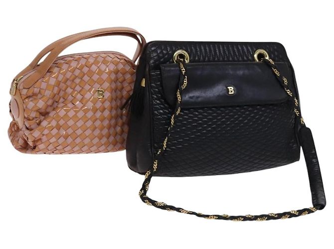 BALLY Bolsa de Ombro de Couro Matelassada com Corrente 2Set Marrom Bege Auth bs23601