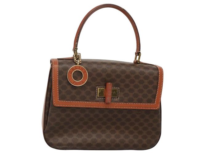 Céline Sac à main en toile Macadam CELINE en cuir PVC marron doré Auth BD1780