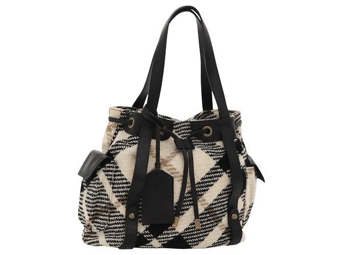 Borsa tote Burberry Nova Check Blue Label in lana bianca e oro Auth BD1813 Bianco D'oro