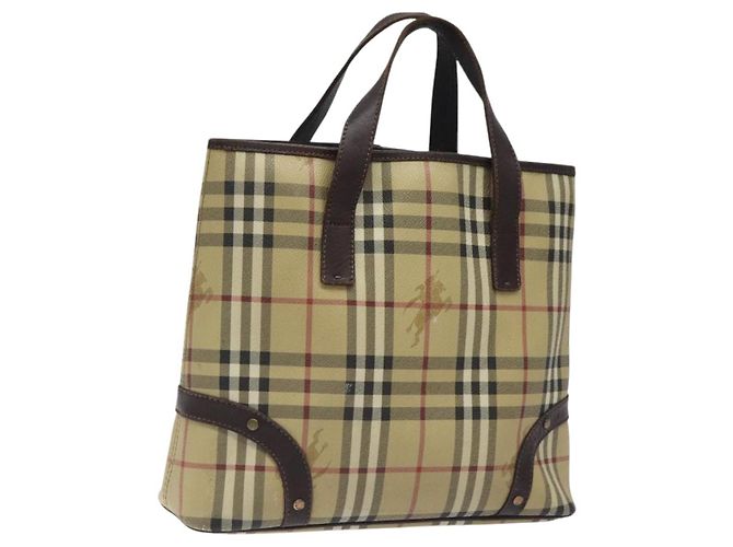 BURBERRY Nova Check Handtasche aus PVC Beige Auth KD523