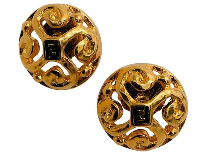 Fendi Vintage Gold Plated Round Filigree Earrings Golden Metal  ref.2158181