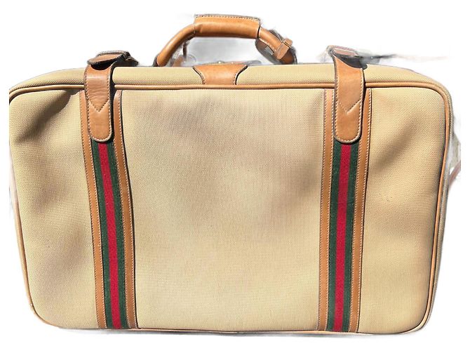 Mala Gucci de lona bege e couro
