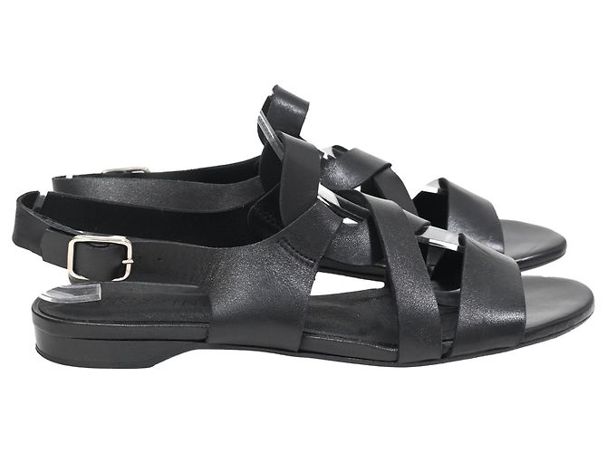 Sandali piatti con cinturini Iris & Ink in pelle nera