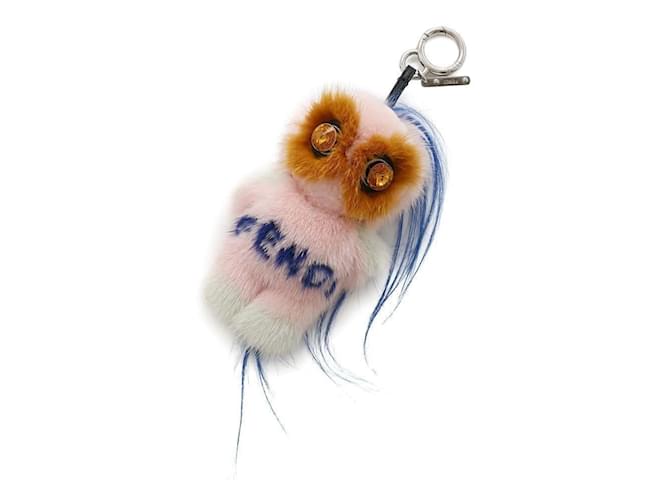 Fendi Bag Charm Piro-chan Mink Fur Jewel Brown Pink White Blue  ref.2158633