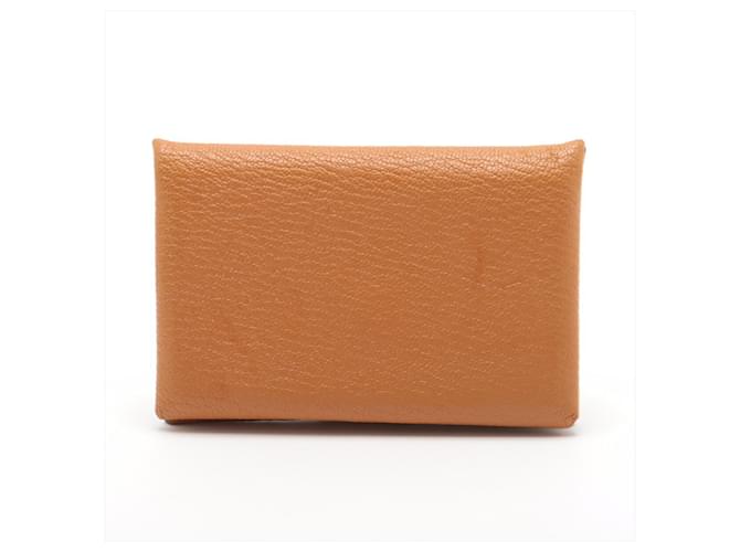 Hermès Hermes Calvi Leather Business Card Case Brown  ref.2158652