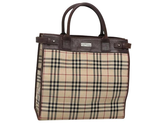 Beige Canvas Handtasche mit Nova Check von BURBERRY Auth MX078