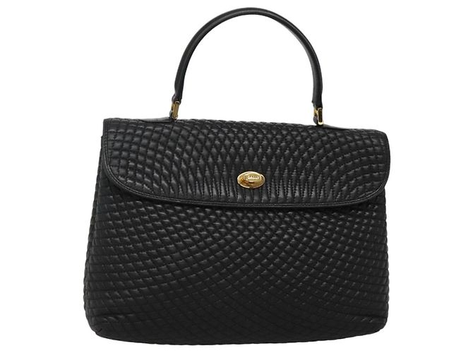 Bolsa de mão BALLY em couro preto e dourado Auth BD1660