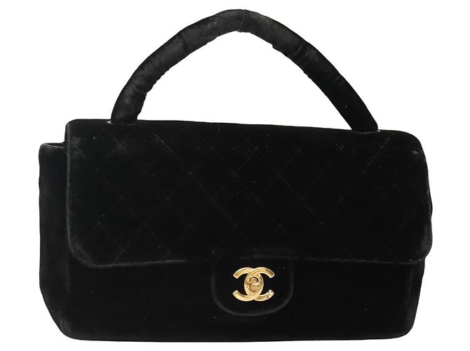 CHANEL Borsa a Mano Matelassé Velluto Nero Oro CC Auth MX239 D'oro
