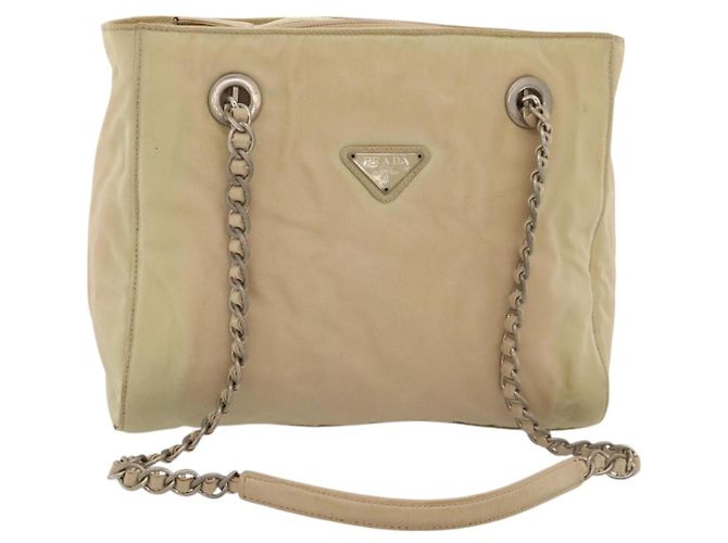 PRADA Bolsa de Hombro de Cadena de Nylon Beige Auth BD1635