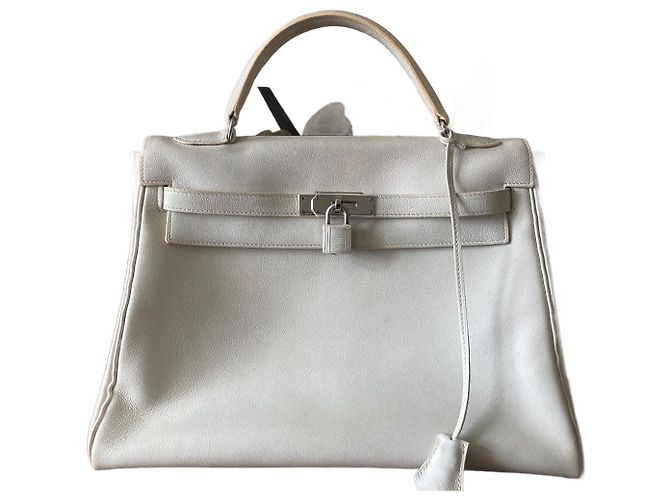 Hermès, borsa Kelly, retourne, 32 in pelle bianca Bianco