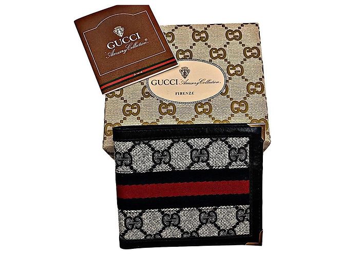 Authentic Gucci Navy Monogram GG Web Bifold Wallet Navy blue